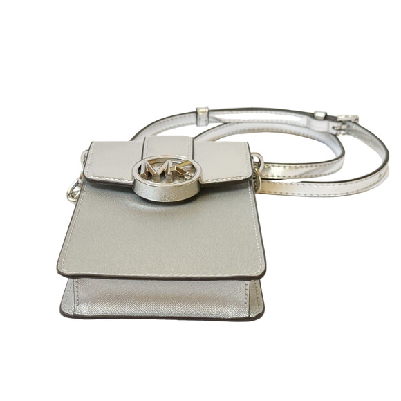 Michael Kors Carmen Small Logo Smartphone Crossbody Bag Silver $348 Nwt - Picture 5 of 7